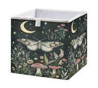 Cesto portaoggetti pieghevole a forma di cubo, con decorazione a forma di falena, funghi e piante, per la casa
