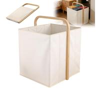 Cesto portaoggetti pieghevole da 58 l, cubo con armatura in bambù, per vestiti, vestiti, giocattoli, bagno, tessuto Oxford 600D resistente, 32 x 32 x 50 cm, ideale come cesto portabiancheria | bianco