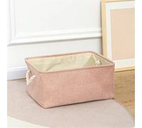 Cesto portaoggetti pieghevole in tessuto di lino per armadio, ufficio, camera da letto, armadio, cesto portabiancheria, scatola portaoggetti rosa, 36 x 26 x 16 cm, M