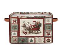 Cesto portaoggetti pieghevole per armadi, in stile vintage, in reticolo natalizio, con slitta di Babbo Natale, con manici, scatola portaoggetti pieghevole in tessuto per camera da letto, vestiti