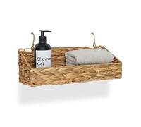 Cesto portaoggetti Relaxdays in giacinto d'acqua, 2 ganci, HxLxP 14 x 42 x 16 cm, cesto appeso, bagno, naturale