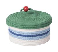 Cesto portaoggetti rotondo in corda di cotone intrecciato con coperchio, realizzato a mano, organizer per camera da letto, scrivania, decorazione per la casa, con coperchio antipolvere, cestino