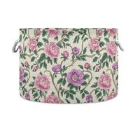 Cesto portaoggetti vintage con fiori rosa e foglie verdi in stile William Morris, pieghevole e impermeabile, con manici robusti, piccoli contenitori per libri a scaffale di casa