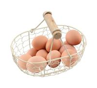 Cesto portauova in filo metallico con manico, cestino per la raccolta delle uova, vassoio per uova in ferro, cestino per uova in filo metallico con manico in legno, cestino per il pane, cestino per la