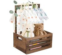 Cesto regalo con manico in legno, 41 x 30 x 20 cm, scatola regalo per baby shower, multifunzionale, per compleanni, baby shower, Natale, nuovi genitori (A)