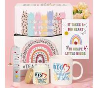 Cesto regalo di apprezzamento per insegnanti con tazze da caffè, sacchetti per il trucco, candele profumate per Natale