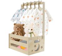 Cesto regalo per bambini in legno cestino armadio per bambini con manico e 5 grucce in legno baby shower armadio per compleanni Natale nuovi genitori