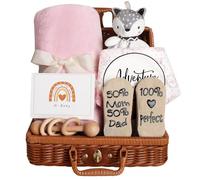 Cesto regalo per bebè, set regalo completo per neonato, scatola di benvenuto con set coperta e sonaglino, design neutro rispetto al genere, materiali morbidi/adatti ai bambini, 22*17*11 cm ottimo per
