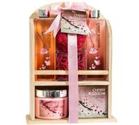 Cesto regalo per spa a casa, fragranza ciliegio di lusso, set da bagno e corpo per le donne, contiene bagnoschiuma, bagnoschiuma, sali da bagno, lozione per il corpo, bagno da bagno, saponi di rosa da