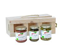 Cesto Regalo Prodotti Artigianali Bio Italiano - Cesto con Pesto Basilico Pecorino e Mandorle Bio, Zucchine sott’olio Bio e Passata di Datterini Bio - Bundle regalo IL SOFISTICATO