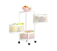 Cesto rotante per frutta e verdura, supporto rotondo da cucina, supporto per riporre frutta rotante, carrello portaoggetti per cucina con 4 ruote, 3 ripiani rotondi cestello - bianco
