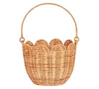 Cesto rotondo con bordo smerlato, con manico, robusto, in vimini, intrecciato a mano, per scaffali, cestini naturali per organizzare coperte e cuscini (marrone, taglia unica)