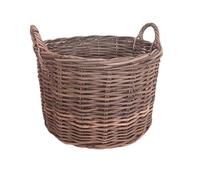 Cesto rotondo Porta Vaso per Piante in Vimini Giunco. Ideale per interno, esterno, giardino. Ø esterno 48 cm, Ø interno 41 cm x 33 H con manico 42 cm. Design Rustico. Artigianale ed Ecosostenibile.