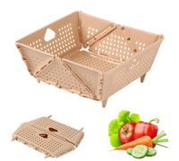 Cesto scolapiatti pieghevole per la frutta, multifunzione, pieghevole, con piedini, in plastica, per il lavaggio di frutta vegetale (beige)