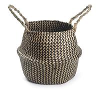 Cesto Seagrass per Piante Cesti Vimini Portavaso da Interno Cesto Portabiancheria per Bagno con Manico (Onda Nera)