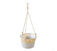 Cesto sospeso in corda per piante in vaso da interni e vegetazione da appendere all'aperto utilizzando paglia sostenibile e canapa con geometria funzionale a trama aperta (grigio)