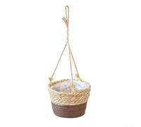 Cesto sospeso in corda per piante in vaso da interni e vegetazione da appendere all'aperto utilizzando paglia sostenibile e canapa con geometria funzionale a trama aperta (marrone)