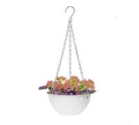 Cesto sospeso in plastica con catene antiruggine e scolapiatti integrato per patio, balcone, cortile, vasi da fiori in stile moderno, diversi colori (bianco)