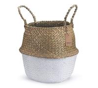 Cesto Vimini Naturale Seagrass con Manico Ceste per Piante Cestini Portaoggetti Cesti Portabiancheria per Bagno (Bianco)