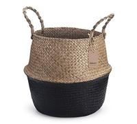 Cesto Vimini Naturale Seagrass con Manico Ceste per Piante Cestini Portaoggetti Cesti Portabiancheria per Bagno (Nero)