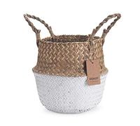 Cesto Vimini Naturale Seagrass con Manico Ceste per Piante Cestini Portaoggetti Cesti Portabiancheria per Bagno (Bianca)