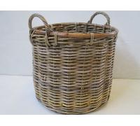 Cesto Vimini Porta Legna Rotondo in robusto giunco Cm 40X35 H con manico 42 H