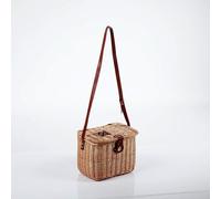 CESTO VIMINI TRACOLLA RACCOLTA CASTAGNE FUNGHI FRUTTA coperchio foro 34X22X26