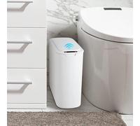 Cesun Pattumiera da bagno con sensore di movimento automatico con coperchio, 2,6 galloni Touchless, in plastica sottile, piccolo cestino bianco per WC, ufficio, camper, camera da letto, soggiorno