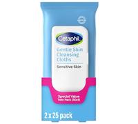 Cetaphil Salviette detergenti per viso e corpo, confezione da 50, confezione doppia, per pelli sensibili e secche, chiusura a scatto, ideali per palestra, viaggi, auto, ipoallergeniche, senza profumo