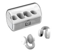 Cetfuro Auricolare senza clip per orecchio Display Digitale LED Auricolare Bluetooth Funziona su Smartphone Cuffie Musicali Bianco Grigio
