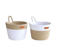 Cetfuro Cestino Portaoggetti da Appendere alla Parete, Piccoli Cestini Sospesi Intrecciati in Corda di Cotone con Manico Cestino per Piante per la Casa Boho (Confezione da 2) Riutilizzabile Durevole