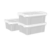 Cetomo 15L*3 Scatole di Stoccaggio in Plastica, Scatole Portaoggetti con Coperchio, Organizzatore con Manico, Contenitori per Casa e Ufficio, Impilabile, Resistente, Grigio, 15L - Confezione da 3