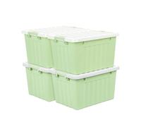 Cetomo 15L*4 Scatole di Stoccaggio con Coperchi, Contenitori in Plastica con Fibbie di Chiusura, Clip On, Impilabili, Incastonabili, Organizzatore a Righe per Casa Ufficio, Verde, 15L-4 Pezzi