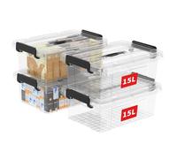 Cetomo 15L*4 Scatole di Stoccaggio in Plastica, Scatole Portaoggetti con Coperchio, Organizzatore con Manico, Contenitori per Casa e Ufficio, Impilabile, Resistente, Trasparente, 15L - Confezione da 4