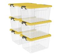 Cetomo 15L*6 Scatole di Stoccaggio con Coperchi, Contenitori in Plastica con Fibbie di Chiusura, Clip On, Impilabili, Incastonabili, Organizzatore a Righe per Casa Ufficio, Giallo, Chiaro, 15L-6 Pezzi
