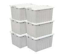 Cetomo 15L*6 Scatole di Stoccaggio con Coperchi, Contenitori in Plastica con Fibbie di Chiusura, Clip On, Impilabili, Incastonabili, Organizzatore a Righe per Casa Ufficio, Grigio, 15L-6 Pezzi