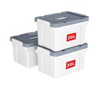 Cetomo 20L*3 Scatole di Stoccaggio in Plastica, Scatole Portaoggetti con Coperchio, Organizzatore con Manico, Contenitori per Casa e Ufficio, Impilabile, Resistente, Bianco, 20L - Confezione da 3