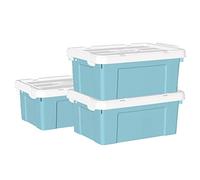 Cetomo 20L*3 Scatole di Stoccaggio in Plastica, Scatole Portaoggetti con Coperchio, Organizzatore con Manico, Contenitori per Casa e Ufficio, Impilabile, Resistente, Blu, 20L - Confezione da 3
