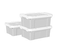 Cetomo 20L*3 Scatole di Stoccaggio in Plastica, Scatole Portaoggetti con Coperchio, Organizzatore con Manico, Contenitori per Casa e Ufficio, Impilabile, Resistente, Grigio, 20L - Confezione da 3