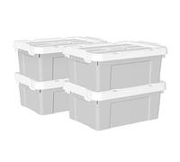 Cetomo 20L*4 Scatole di Stoccaggio in Plastica, Scatole Portaoggetti con Coperchio, Organizzatore con Manico, Contenitori per Casa e Ufficio, Impilabile, Resistente, Grigio, 20L - Confezione da 4