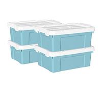 Cetomo 20L*4 Scatole di Stoccaggio in Plastica, Scatole Portaoggetti con Coperchio, Organizzatore con Manico, Contenitori per Casa e Ufficio, Impilabile, Resistente, Blu, 20L - Confezione da 4