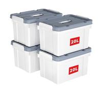 Cetomo 20L*4 Scatole di Stoccaggio in Plastica, Scatole Portaoggetti con Coperchio, Organizzatore con Manico, Contenitori per Casa e Ufficio, Impilabile, Resistente, Bianco, 20L - Confezione da 4