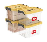 Cetomo 20L*4 Scatole di Stoccaggio, Scatole Portaoggetti con Coperchio, Organizzatore con Manico, Contenitori per Casa e Ufficio, Impilabile, Resistente, Chiaro, Giallo, Plastica, 20L-Confezione da 4