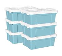Cetomo 20L*6 Scatole di Stoccaggio in Plastica, Scatole Portaoggetti con Coperchio, Organizzatore con Manico, Contenitori per Casa e Ufficio, Impilabile, Resistente, Blu, 20L - Confezione da 6
