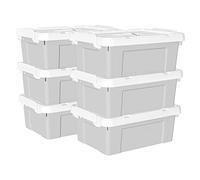 Cetomo 20L*6 Scatole di Stoccaggio in Plastica, Scatole Portaoggetti con Coperchio, Organizzatore con Manico, Contenitori per Casa e Ufficio, Impilabile, Resistente, Grigio, 20L - Confezione da 6