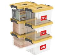 Cetomo 20L*6 Scatole di Stoccaggio, Scatole Portaoggetti con Coperchio, Organizzatore con Manico, Contenitori per Casa e Ufficio, Impilabile, Resistente, Chiaro, Giallo, Plastica, 20L-Confezione da 6