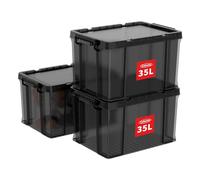 Cetomo 35L*3 Scatole di Stoccaggio, Bidone di Stoccaggio Impilabile con Coperchi, Contenitore Robusto con Angoli Rinforzati, Lati Verticali, di Plastica, Durevoli, PP, Nero Trasparenti, 35L-3 Unità