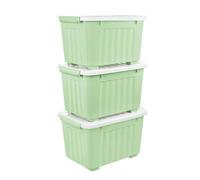 Cetomo 35L*3 Scatole di Stoccaggio con Coperchi, Contenitori in Plastica con Ruote, Clip On, Impilabili, Incastonabili, Organizzatore a Righe per Casa Ufficio, Verde, 35L-3 Pezzi