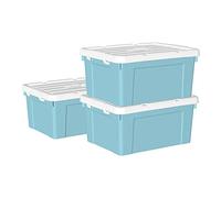 Cetomo 35L*3 Scatole di Stoccaggio in Plastica, Scatole Portaoggetti con Coperchio, Organizzatore con Manico, Contenitori per Casa e Ufficio, Impilabile, Resistente, Blu, 35L - Confezione da 3