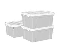 Cetomo 35L*3 Scatole di Stoccaggio in Plastica, Scatole Portaoggetti con Coperchio, Organizzatore con Manico, Contenitori per Casa e Ufficio, Impilabile, Resistente, Grigio, 35L - Confezione da 3